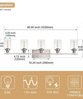 40 Inch Brushed Nickel Vanity Light Over Mirror Five Light Industrial Sconce Wall Lamp With Seeded Glass Shades dimensions