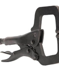 Side view of black 6 Inch C Clamp Locking Pliers With Standard Jaws And Intuitive Thumb Knob for home shop and woodworking projects.