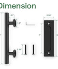 10 Inch Sliding Barn Door Handles And Pulls, Double Sided Hardware Set With Flat Bottom Plate Design In Rustic Black, dimension details