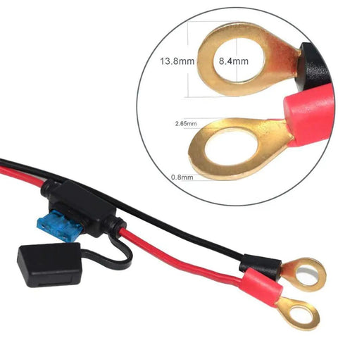 13 Foot 12V Female Cigarette Lighter Socket Extension Cord With Battery Eyelet Ring Terminal 8.3mm Hole 0.32 Inch 16AWG SPT 2