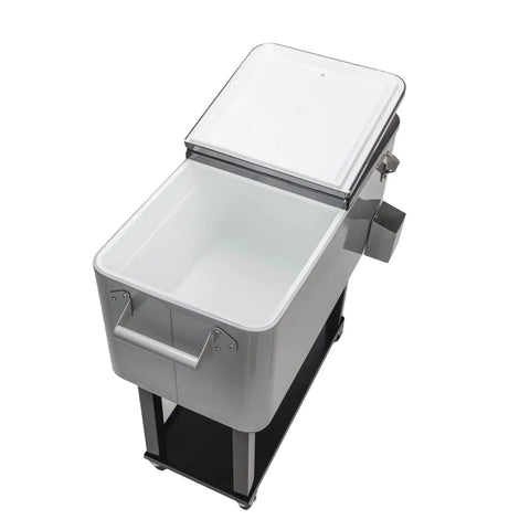 Open 80 Quart Rolling Cooler Cart For Outdoor Parties, Ice Chest Beverage Bar Stand Up Trolley With Locking Wheels, Gray Finish