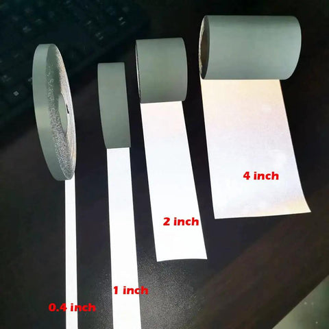 High Visibility Silver Reflective Sew On Fabric Tape Strips in 0.4, 1, 2, 4 inch widths for clothing edging