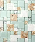 Coastal Glass and Stone Mosaic Tile Sheet for Backsplash and Bathroom Green Lake and White French Pattern Mesh Backed 12x12