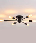 Six Light Sputnik Ceiling Light Dope Matte Black Semi Flush Mount Edison Chandelier Industrial Farmhouse Fixture