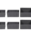 Super Sturdy Foldable Drawer Clothing Organizer Set Eight Piece Gray Fabric Wardrobe Dividers in various sizes.