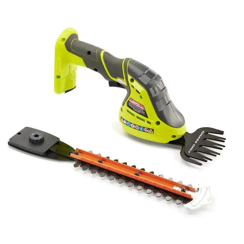 Heavy Duty 18V Cordless Grass Shear And Shrubber Trimmer Featuring Quick Swap Blades for efficient yard work and garden cleanup.