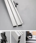 Heavy Duty Aluminum Miter Gauge With Track Stop For Table Saw And Router showing sliding fence and adjustable stops.