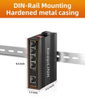Industrial PoE Switch, 5 Port Unmanaged Ethernet, 125W Total Power, Din Rail Mounted, IP40 Enclosure, front view
