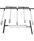 Heavy Duty T Handle Socket Wrench Set for Cars and Bikes, 7 Piece Metric Drive Kit showing chrome and black tools on white background.