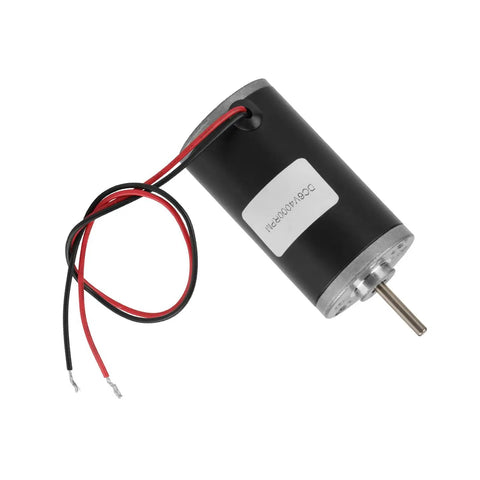 Heavy Duty 24V 3500Rpm Permanent Magnet Dc Carbon Brush Motor With Reversible Cw Ccw Rotation And Big Torque Metal Gears, top view, black casing, red and black wires.