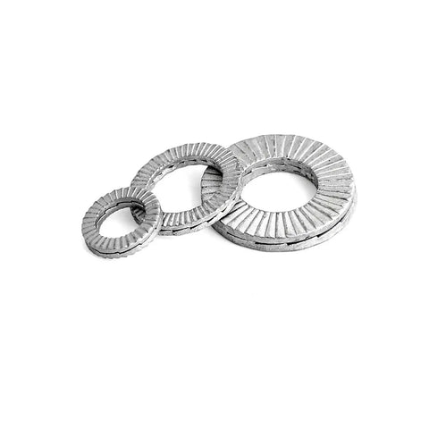 Tough As Nails M3 To M18 77 Piece 304 Stainless Steel Double Self Locking Washer Kit Featuring Wedge Anti Vibration Locking Spacers displayed.