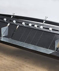 Close-up of MB48B 48 Inch Pan Style Mini Brake, showing 135 degree bends in 22GA galvanized steel for on-site fabrication.