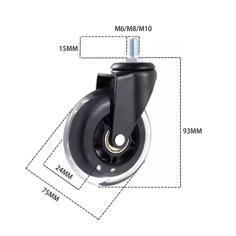 Caster Wheels 3 Inch PU Roller Set With M6 M8 M10 Screw Mounts 5 Piece Replacement Kit For Quiet Easy Install On Furniture Scooters