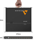 15.6 Inch HDMI KVM Console With Eight Port Switch And Hotkey Control, 1U Rackmount design shown with dimensions and handle.