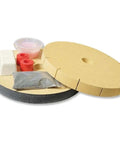 Pro Knife Sharpening Wheel System For 6 And 8 Inch Bench Grinders With Sharpening And Slotted Honing Wheels And Accessories Kit Made In USA For Knife Makers And Serious Sharpeners showing sharpening wheel, honing wheel, and accessories.