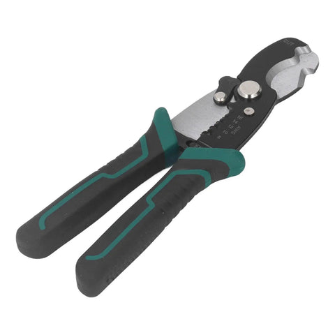 Get Your Hands On This Badass 8-Inch Wire Stripper And Crimping Tool Made From Tough High Carbon Steel That Will Not Rust Or Break Easily Perfect For Demolishing Cables Fast With Professional Grade Cutting Precision Ideal For Gritty Diy Projects And, showing the tool's sharp blades and rubber grips.