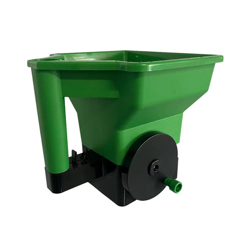 Hand Crank Lawn Spreader For Even Seed And Fertilizer Coverage Ergonomic Handle No Sweat Grip Lawn Tool With Precise Spreading Control Easy Gripping Garden Spreader For Lawns And Fields, green plastic hopper