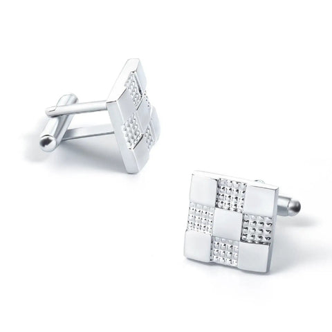 Silver Plated Tie Clip For Men And Women Clean Square Grid Design with shiny finish, ideal for formal suits.