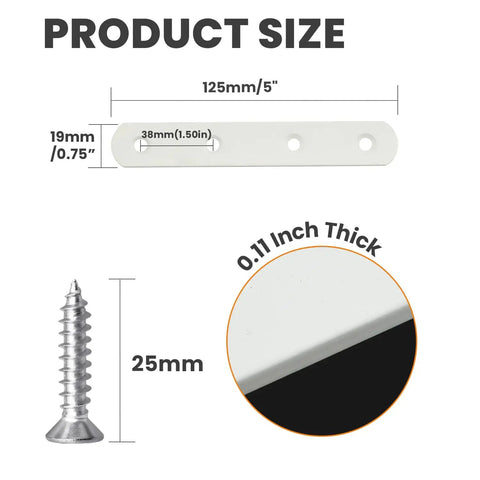 Heavy Duty 5 Inch Stainless Steel Mending Plate Flat Brace For Wood And Furniture Repair White Finish product size diagram