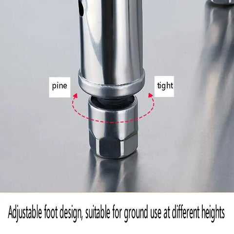 Adjustable foot design of Heavy Duty Three Tier Stainless Steel Shelving Unit for varied ground heights.