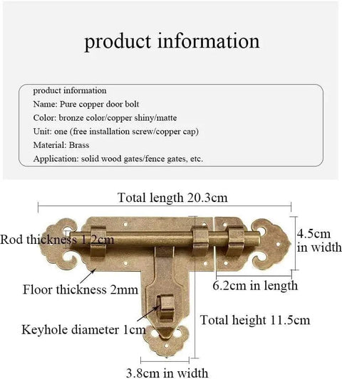 Solid Brass Slide Bolt Door Lock And Gate Latch For Cabinets And Windows Real Heavy Duty Hardware in bronze color with dimensions.