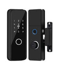 Top Shelf Smart Deadbolt Lock With Fingerprint And Phone App Control IC Card Keyless Entry Zero Hassle Setup, black exterior design.