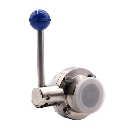DERNORD 1.5-inch tri-clamp sanitary butterfly valve with pull handle, stainless steel 304, blue knob