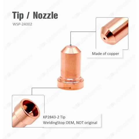 Lincoln Tomahawk 625 LC40 Plasma Cutter Consumables Kit nozzle, copper material, KP2843-2 tip, WSP-24002, non-original OEM.