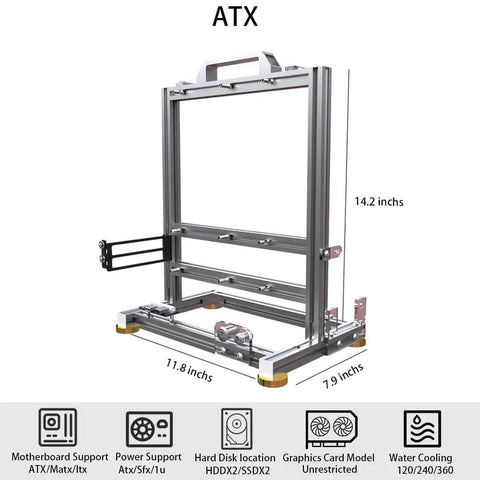 Open Frame PC Chassis Aluminum Case For ATX Motherboards, Unlimited GPU Length, Killer Cooling, Type C Support