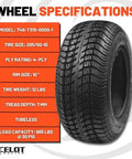 Course Pro 205-50-10 Golf Cart Tires 4-Ply Tubeless with 7mm street style tread, non-directional, for 10x7 wheels.