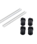Rock Solid 20mm Aluminum Alloy Bench Dogs Fixing Tools For Heavy Duty Woodworking Workbenches Built Like A Tank With Anodized Finish 4 Piece Shop Ready Set For Custom Cabinet Making And Fine Carpentry with two clear bars and four black bench dogs.
