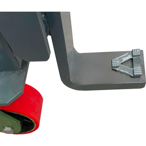Close-up of Beast Of A Heavy Duty Hydraulic Machinery And Equipment Mover With Adjustable Forks Swivel PU On Steel Wheels 6 Inch Lift