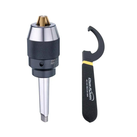 Beefed Up Heavy Duty Keyless Drill Chuck With Integrated MT2 Shank And Titanium Jaws, Clamping From One Sixty-Fourth Inch To One Half Inch
