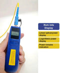 Fiber Optic Power Meter And Light Meter For Tech Pros Minus 70 To Plus 10 dBm 6 Calibrated Wavelengths in hand