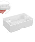 Five Piece Surface Mount Outlet Boxes With No Sweat Setup And Ultra Slim Single Gang Build showing white plastic box in hand.