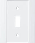 Single white light switch cover with a classic design. Pure White Classic Architecture 2-Gang Decorative Light Switch Cover With Double Toggle Plate For A Clean Bright Look On Your Walls Durable Wall Plate Guard Fits Standard Electrical Boxes Residential Use.