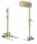 Heavy Duty Hand Crank Winch Stacker For Lifting Heavy Loads with box, 80kg steel forks, adjustable height, mobile design.