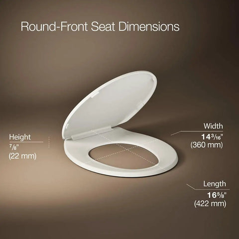 Quiet Close Round Toilet Seat With Grip Tight Bumpers And Quick Attach Hardware In Biscuit Fits Most Round Toilets dimensions