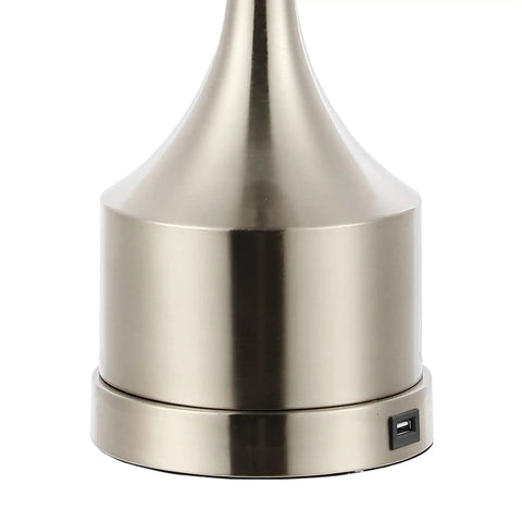 Base of 26 Inch Nickel Table Lamp Set Of 2 With USB Charging Ports, French Country Bedside Lighting, metal finish detail view