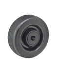 Bakery oven rack caster wheel, 4 in x 1-3/8 in, high-temperature, heavy-duty, black, close-up view