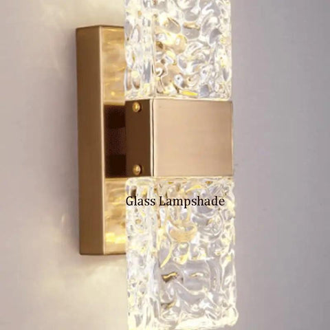 EDFGVH Glass Lampshade Wall Lamps LED Light Source Sconces 11.4in Bedside Decorative(Gray) close-up view with metal frame.