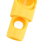 Foam Pipe Cutter Tool Six Piece Set for Precise Insulation made of durable plastic, close-up view of yellow fitting piece.