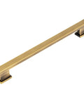 10 Pack Brushed Antique Brass Cabinet Handle Pulls, 7-1/2 Inch Hole Centers, Contemporary Kitchen Bath Hardware, side view of handle