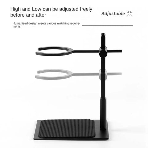 Elevate Your Daily Grind With This Slick Adjustable Pour Over Coffee Stand And Aluminum Dual Filter Cup Holder showcasing adjustable height and rubber feet.