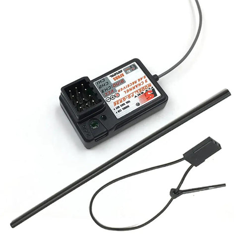 FS-GT3B Transmitter And FS-GR3E Receiver 2.4GHz 3 Channel RC Remote System components including a black antenna and wire