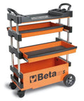 Collapsible Rolling Tool Cart With Locking Drawers, Heavy Duty Metal Trolley With Four Inch Steering Wheels, Orange, side view