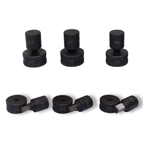 Square Die Punching Set For CH-70 Machine, Hydraulic Die Kit With Upper And Lower Dies, shown with multiple die sizes for metalwork