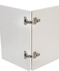 135 Degree Bi Fold Blind Corner Cabinet Hinges Full Overlay Face Frame Concealed Soft Close Hardware Two Pack showing white cabinet doors.