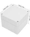 Tough As Nails Rust Proof And Erosion Resistant Waterproof Electrical Enclosure Box 120x120x90mm shown with dimensions, white box.