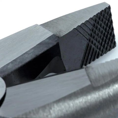 Close-up of the jaw detail on 9 Inch High Leverage Linesman Pliers For Copper Aluminum And Soft Metals, durable USA-made build.